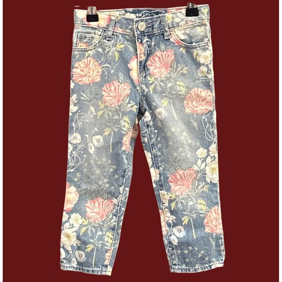 Baby Gap Floral Print Girlfriend Denim Jeans 3 Years Preppy Adjustable Waist - Picture 1 of 5